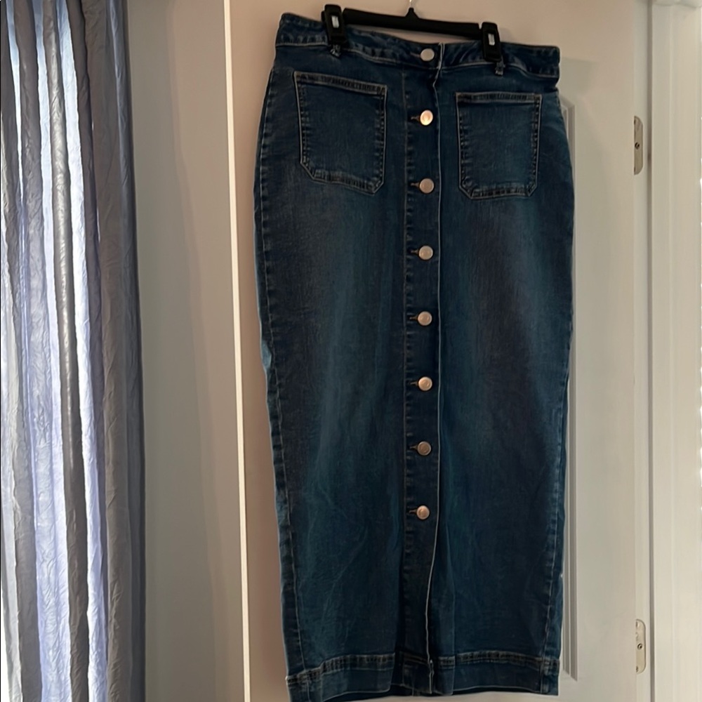 Blue Denim Button-Down Skirt